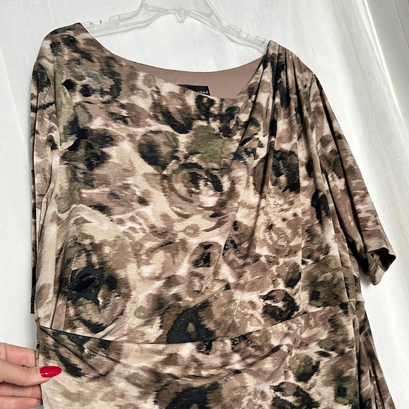 Connected Apparel Elegant Dress Faux Wrap Blurred Camo Print Knee Length - Picture 6 of 16